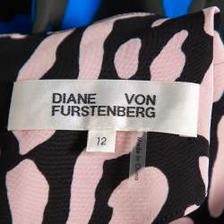 Pre Owned Diane Von Furstenberg Multicolor Animal Printed Crepe Paneled Shift Dress L