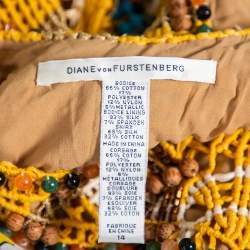 Pre Owned Diane Von Furstenberg Multicolor Cotton Beaded Macrame Yoke Detail Maxi Dress XL