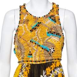 Pre Owned Diane Von Furstenberg Multicolor Cotton Beaded Macrame Yoke Detail Maxi Dress XL