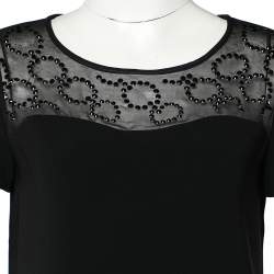 Pre Owned Diane Von Furstenberg Black Crepe Embellished Neck Detail Top S