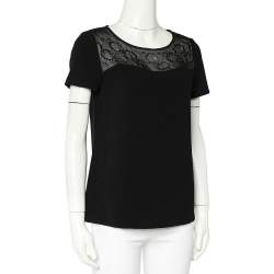 Pre Owned Diane Von Furstenberg Black Crepe Embellished Neck Detail Top S