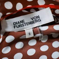 Pre Owned Diane Von Furstenberg Brown Polka Dot Silk Neck Tie Detail Short Top S