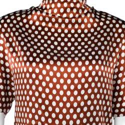Pre Owned Diane Von Furstenberg Brown Polka Dot Silk Neck Tie Detail Short Top S
