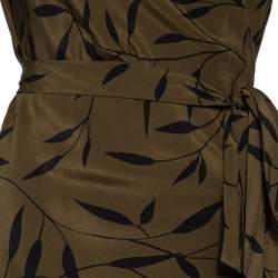 Pre Owned Diane Von Furstenberg Green Leaf Printed Silk Maxi Wrap Dress L