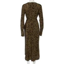 Pre Owned Diane Von Furstenberg Green Leaf Printed Silk Maxi Wrap Dress L