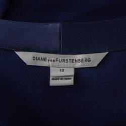 Diane Von Furstenberg Navy Blue Crepe Wrap Detail Margot Jumpsuit L