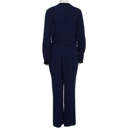 Diane Von Furstenberg Navy Blue Crepe Wrap Detail Margot Jumpsuit L