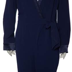 Diane Von Furstenberg Navy Blue Crepe Wrap Detail Margot Jumpsuit L