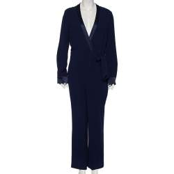 Diane Von Furstenberg Navy Blue Crepe Wrap Detail Margot Jumpsuit L