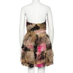 Pre Owned Diane von Furstenberg Multicolor Printed Silk Strapless Brighton Mini Dress M