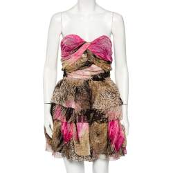 Pre Owned Diane von Furstenberg Multicolor Printed Silk Strapless Brighton Mini Dress M