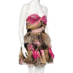 Pre Owned Diane von Furstenberg Multicolor Printed Silk Strapless Brighton Mini Dress M