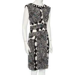 Pre Owned Diane von Furstenburg Black Printed Silk Knit Stirling Sheath Dress M