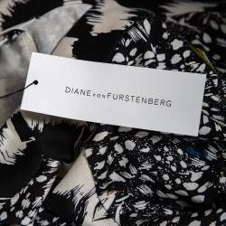 Pre Owned Diane von Furstenburg Black Printed Silk Knit Stirling Sheath Dress M