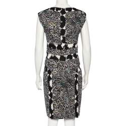 Pre Owned Diane von Furstenburg Black Printed Silk Knit Stirling Sheath Dress M