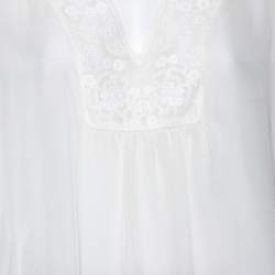 Pre Owned Diane Von Furstenberg White Silk Embroidered Neck Detail Maslyn Top M