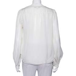 Pre Owned Diane Von Furstenberg White Silk Embroidered Neck Detail Maslyn Top M