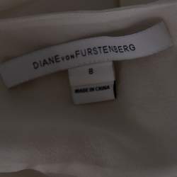Pre Owned Diane Von Furstenberg White Silk Embroidered Neck Detail Maslyn Top M