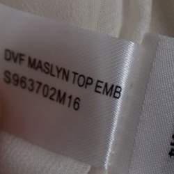 Pre Owned Diane Von Furstenberg White Silk Embroidered Neck Detail Maslyn Top M