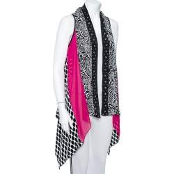 Pre Owned Diane Von Furstenberg Multicolor Silk Paneled Metal Embellished Short Serape Shrug (One Size)