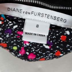 Pre Owned Diane Von Furstenberg Black Multiprinted Silk Neck Tie Detail Belted Gypsy Dress M