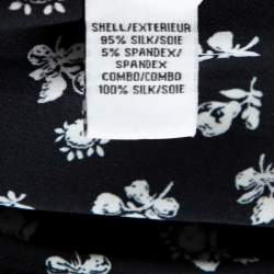 Pre Owned Diane Von Furstenberg Monochrome Floral Printed Silk Ruffle Detail Fionna Dress M