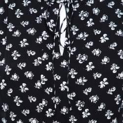 Pre Owned Diane Von Furstenberg Monochrome Floral Printed Silk Ruffle Detail Fionna Dress M