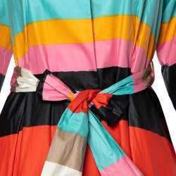 Pre Owned Diane von Furstenberg Multicolor Striped Coated Cotton Belted Flared Lab Coat S