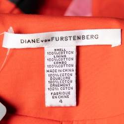 Pre Owned Diane von Furstenberg Multicolor Striped Coated Cotton Belted Flared Lab Coat S