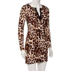 Pre Owned Diane Von Furstenberg Brown Animal Printed Silk Reina Dress S