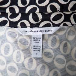 Pre Owned Diane Von Furstenberg Monochrome Printed Silk Knit Midi Wrap Dress S