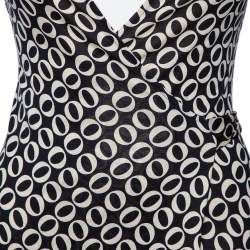 Pre Owned Diane Von Furstenberg Monochrome Printed Silk Knit Midi Wrap Dress S