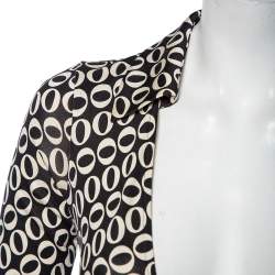Pre Owned Diane Von Furstenberg Monochrome Printed Silk Knit Midi Wrap Dress S