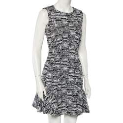 Pre Owned Diane Von Furstenberg Monochrome Jacquard Sleeveless Jaelyn Flutter Dress M