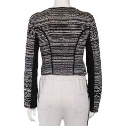 Pre Owned Diane Von Furstenberg Monochrome Tweed Zip Front Collarless Caity Jacket S