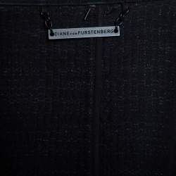Pre Owned Diane Von Furstenberg Monochrome Tweed Zip Front Collarless Caity Jacket S