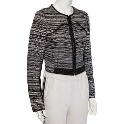 Pre Owned Diane Von Furstenberg Monochrome Tweed Zip Front Collarless Caity Jacket S