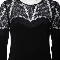 Pre Owned Diane von Furstenberg Black Lace & Crepe Dahlia Dress S
