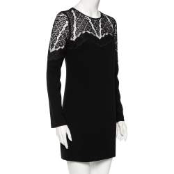 Pre Owned Diane von Furstenberg Black Lace & Crepe Dahlia Dress S