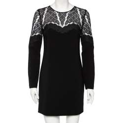 Pre Owned Diane von Furstenberg Black Lace & Crepe Dahlia Dress S
