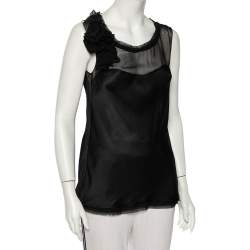 Pre Owned Diane Von Furstenberg Black Silk Draped Detail Sleeveless Mell Top L