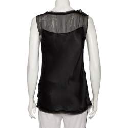 Pre Owned Diane Von Furstenberg Black Silk Draped Detail Sleeveless Mell Top L