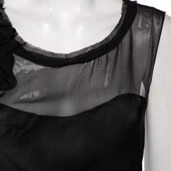 Pre Owned Diane Von Furstenberg Black Silk Draped Detail Sleeveless Mell Top L