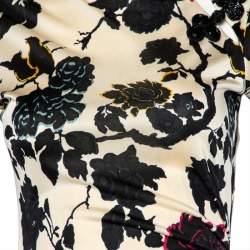 Pre Owned Diane Von Furstenberg Cream Floral Printed Jersey Embellished Open Back Dixie Gown M