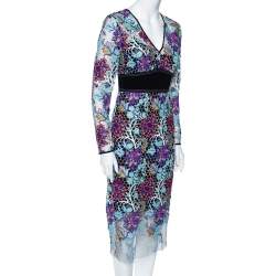 Pre Owned Diane Von Furstenberg Multicolor Floral Guipure Lace Sheath Dress S