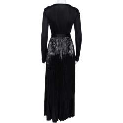 Pre Owned Diane von Furstenberg Black Knit & Metallic Plissé Heavyn Maxi Wrap Dress S