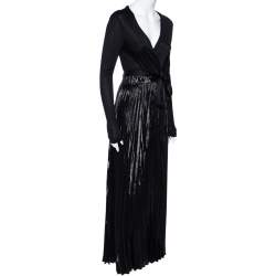 Pre Owned Diane von Furstenberg Black Knit & Metallic Plissé Heavyn Maxi Wrap Dress S