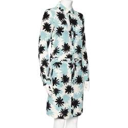 Pre Owned Diane von Furstenberg Blue Kovacs Print Silk Shirt Dress M