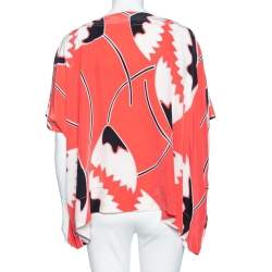 Pre Owned Diane Von Furstenberg Coral Floral Printed Silk Oversized Hanky Tunic S