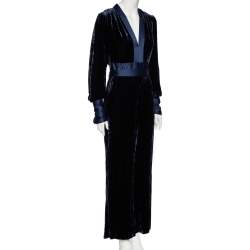 Diane Von Furstenberg Navy Blue Velvet Claude Satin-Trimmed Jumpsuit M